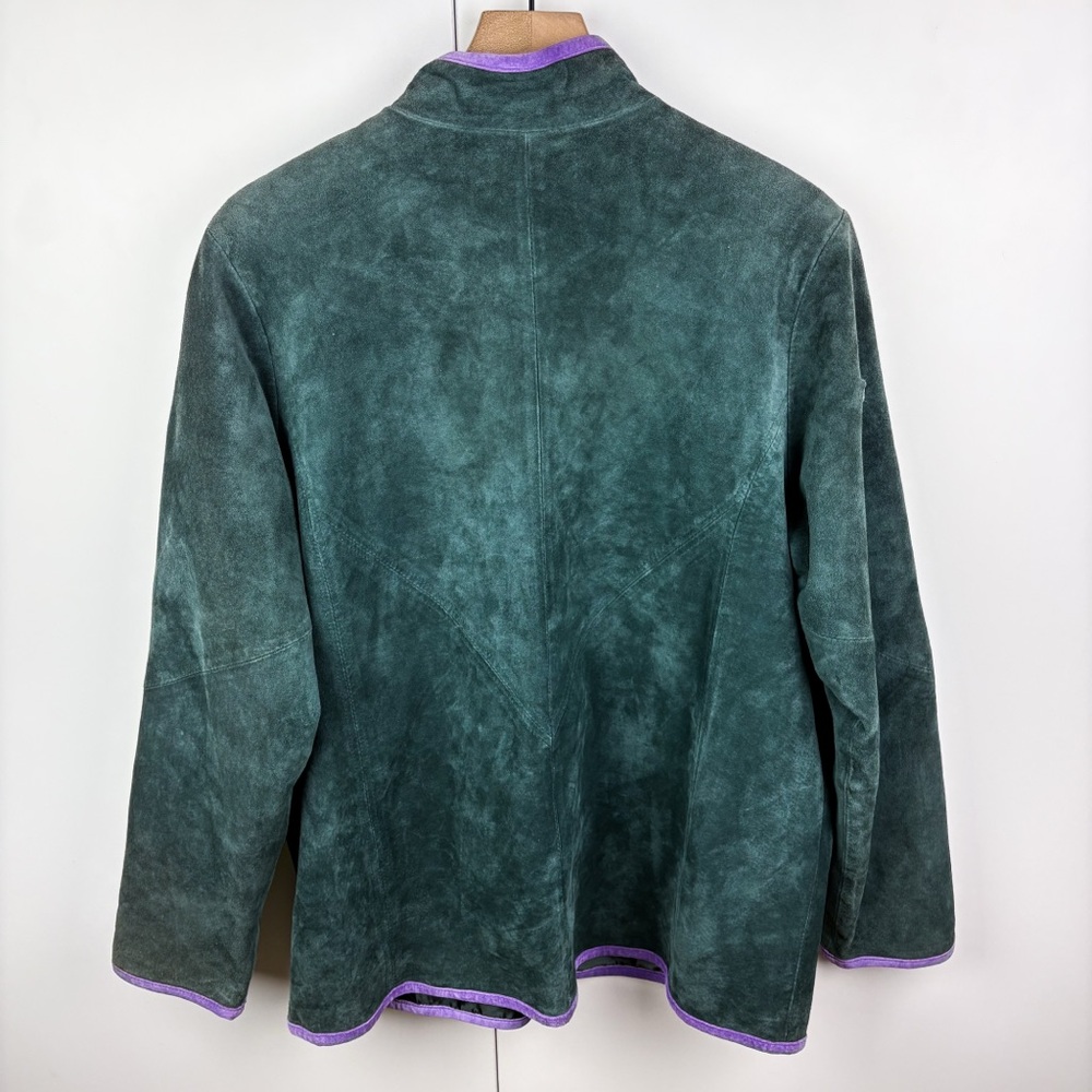 Vintage Suede Leather Vine Leaf Mandarin Collar Jacket Green Purple Large Linea - Picture 6 of 7